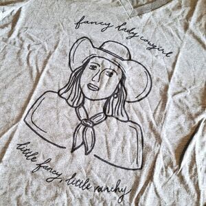 NWOT Fancy Lady Cowgirl V Neck Tee Little Fancy Ranchy Large